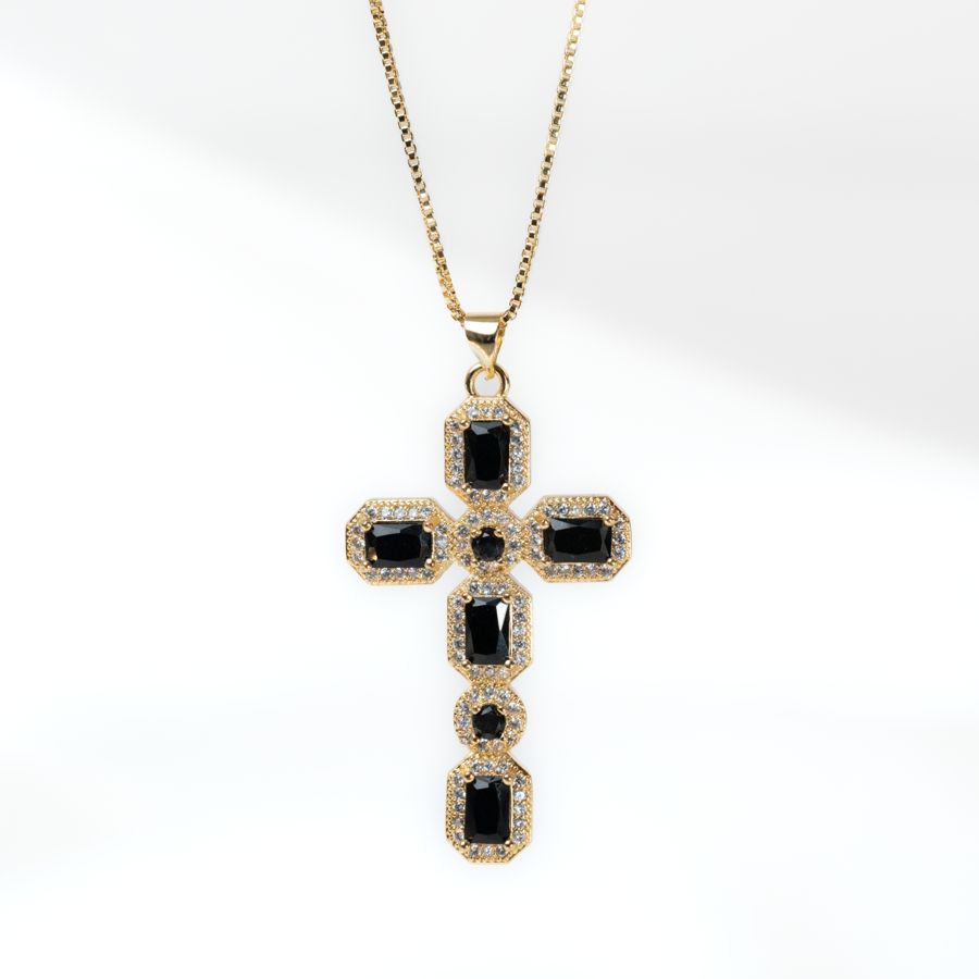 Collier croix baroque La Nuit plaqué or