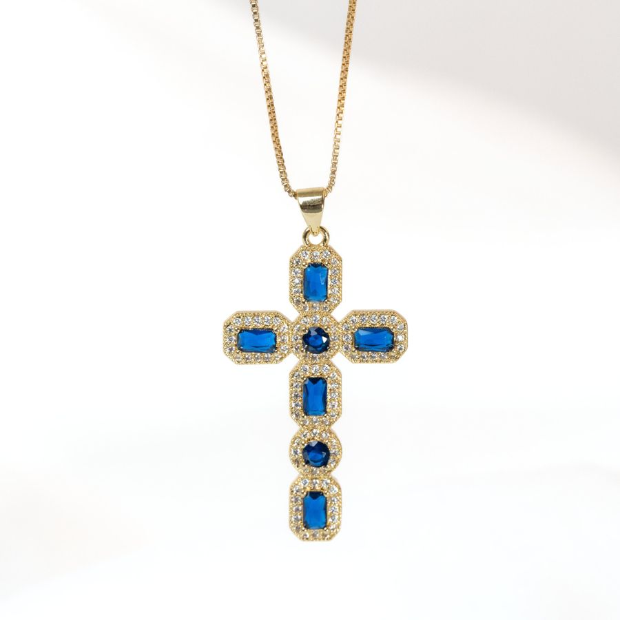 Collier croix baroque L’Azur plaqué or