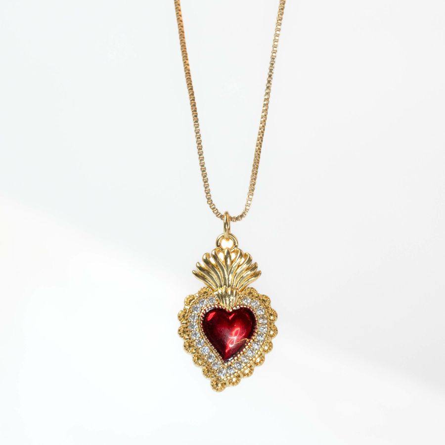 Collier ex-voto cœur sacré Le Dévoué plaqué or